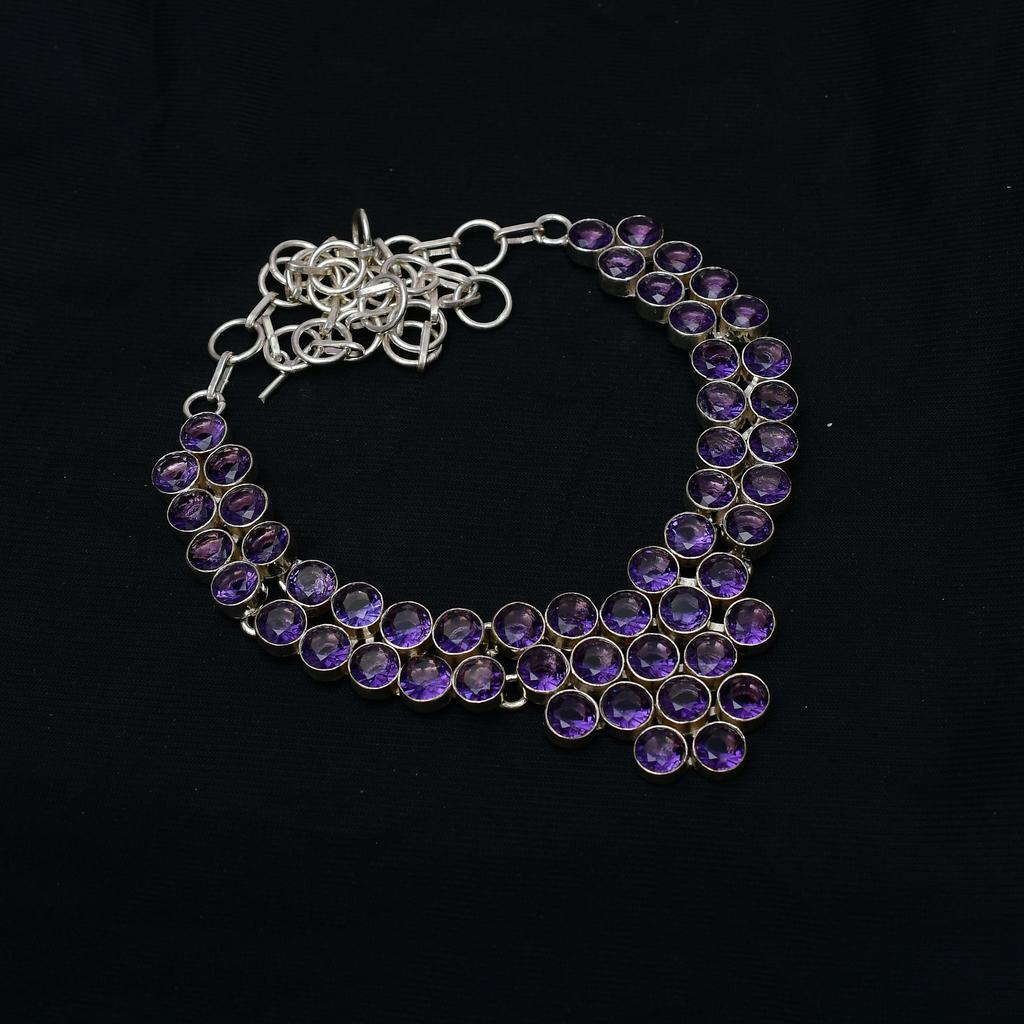 Amethyst Gemstone : 925 Sterling Silver Handmade Multi shape Stone Necklace Jewelry