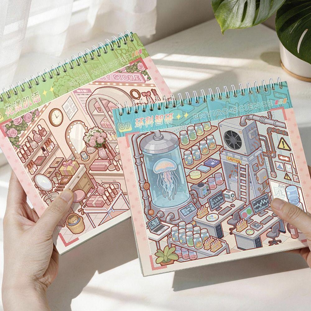 Cute Room Scene Miniature Scene Sticker Spiral Bound Decorating Sticker Book Student Stationery