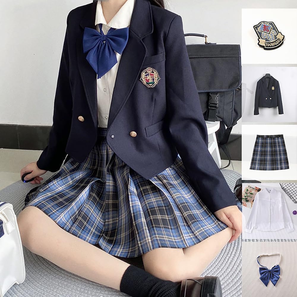 High School Girl School Sailor JK High School High School 5 Piece Ribbon Check School Matching Graduation Halloween Cosplay [cnstone] Uniform,
