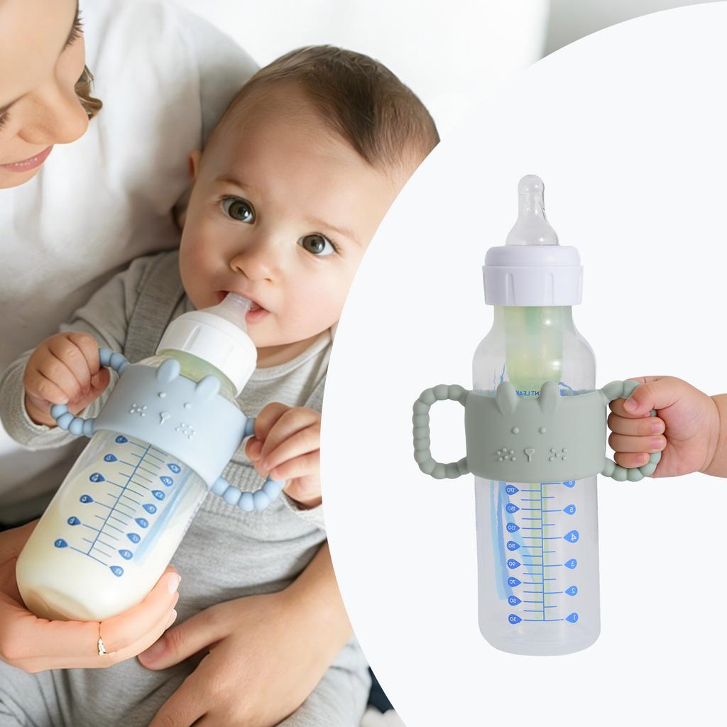 1 Stück Silikon-Babyflaschengriffe, Niedlicher Kaninchen-Schmaler Strohhalm-Flaschenhalter, Leicht zu Greifender Babyflaschenhalter