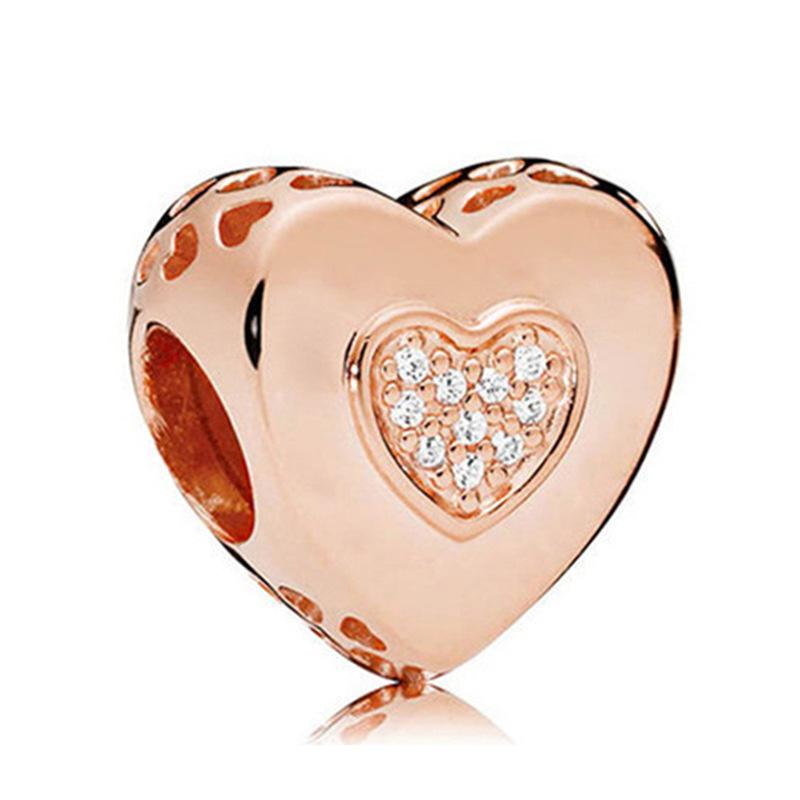 Rose Gold Large Hole Loose Beads Pendant For DIY Pulsera Necklace Accessories Women Fine Jewelry Gifts