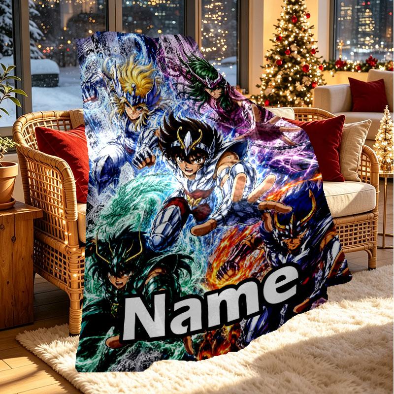 Custom Name Personalized Saint Seiya Print Blanket, Home Decor, Bedroom, Sofa, Camping, Couch, Gifts for Birthday Christmas