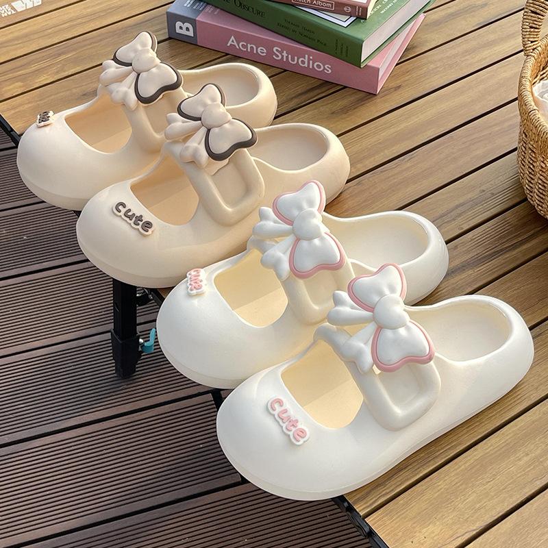 Bow Slippers Women's 2025 Summer New Internet Celebrities Super Fire Stepping Shit Feeling Soft Bottom Bag Head Casual Cool Slippers Women