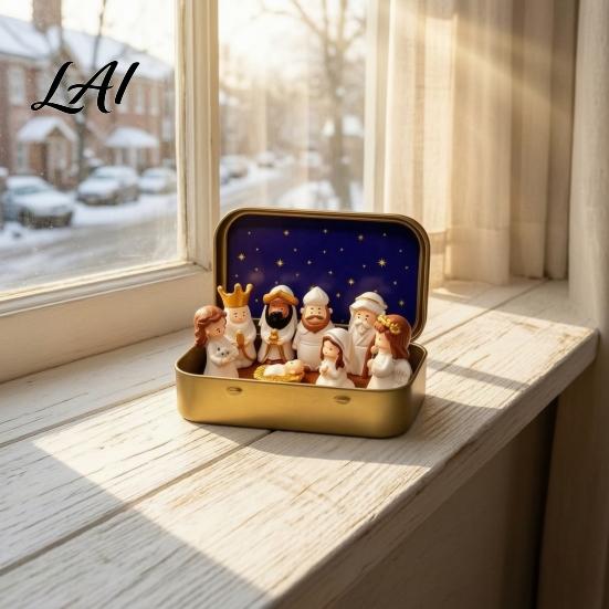 Religious Theme Table Decor Miniature Hanukkah Menorah Diorama Tin Box Pocket Scene Set with Figurines And Nativity Scenes Menorah Mini in A Box for