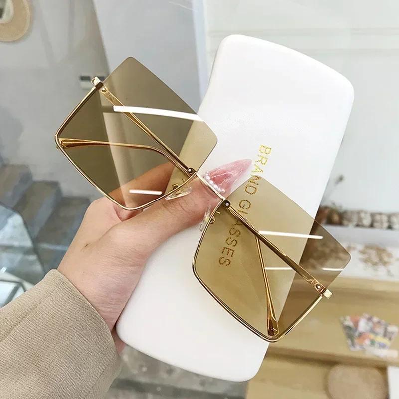 Brand Designer Square Sunglasses Woman Fshion Luxury Oversized Sun Glasses Female Vintage Retro Big Frame Metal