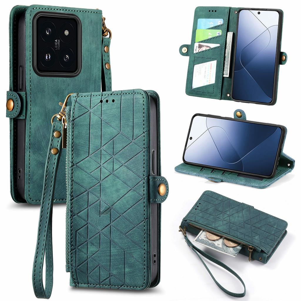 For Xiaomi 14T Case Zipper Wallet Geometry Lines Leather Phone Cover