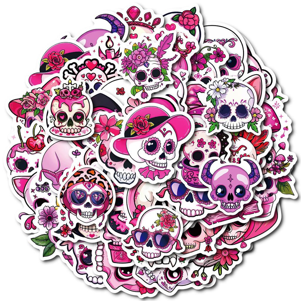 50 Gothic Creative Trend Pink Skull Stickers Diy Hand Account Materials Halloween Party Decoration Graffiti