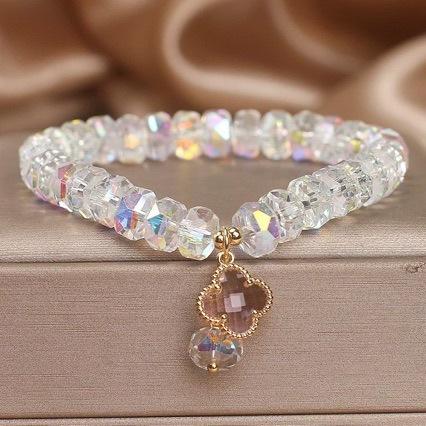 Women Fresh Sweet Crystal Bead Bracelet Handmade Petal Floral Geometric Bangle Travel Memorial Gift Jewelry