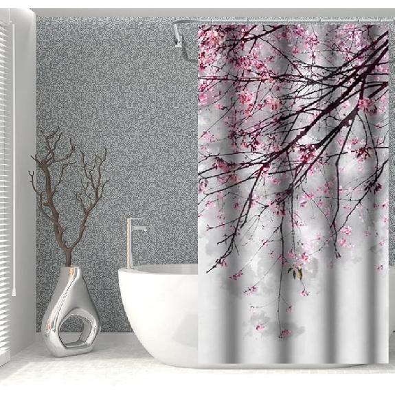 

OERJU Cherry Blossoms Shower Curtain Outdoor Pink Floral Brown Branch Japanese National Flower Beautiful White 36 x 72 in 36 W x 72 L (Pack of 1)