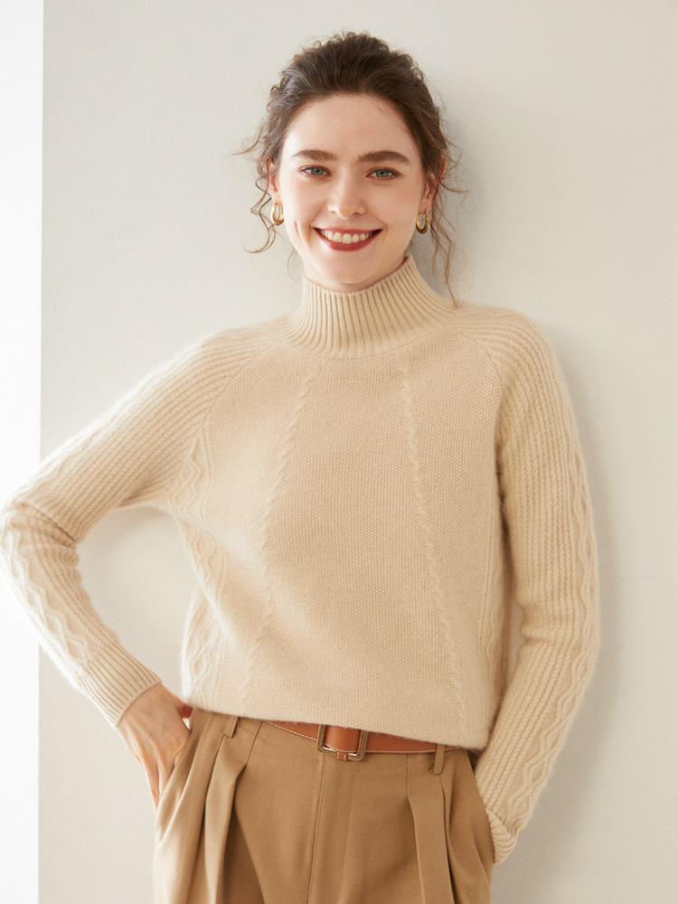Cozy Cashmere Semi-High Neck Sweater: Slim Fit, Long Sleeve, Short, Loose Pullover - Perfect for Autumn/Winter