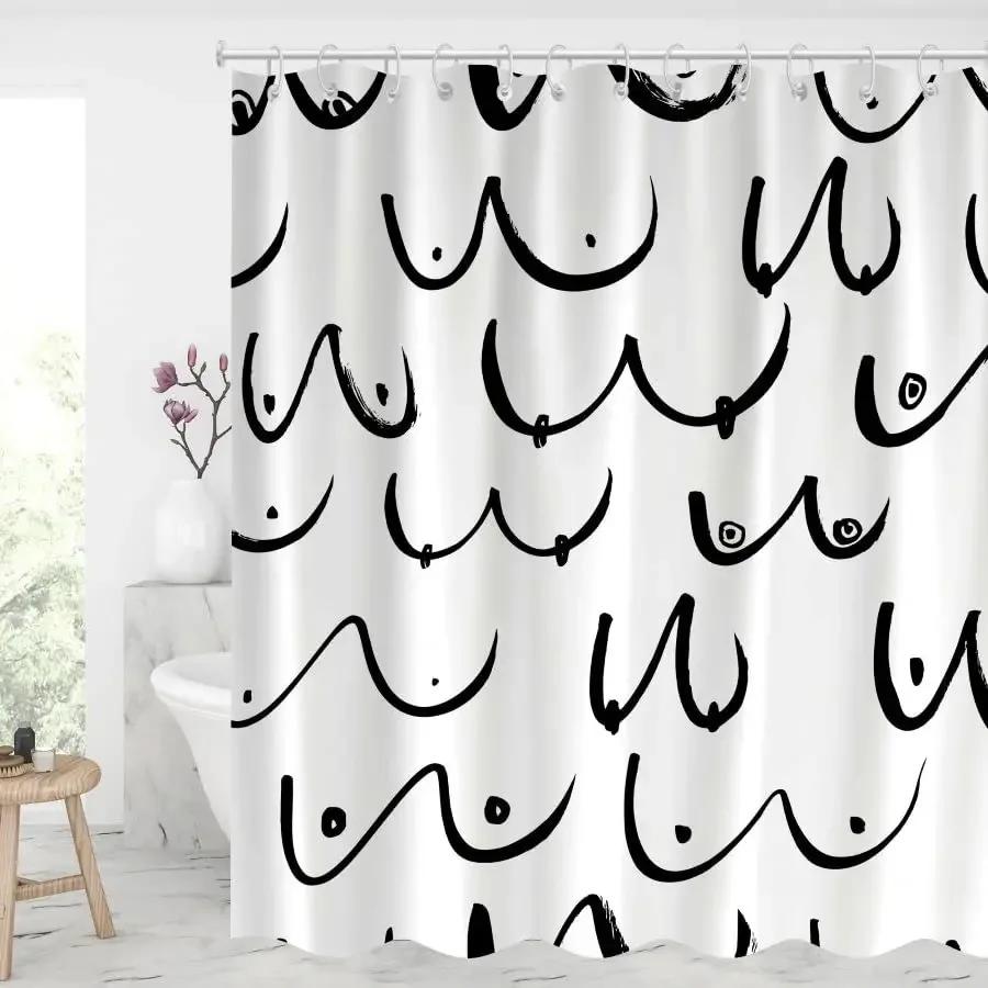 Sexy Boobs Shower Curtain Boob Feminine Feminist Seamless Breast Pattern Bathroom Curtains Polyester Bathroom Screen with Hooks
