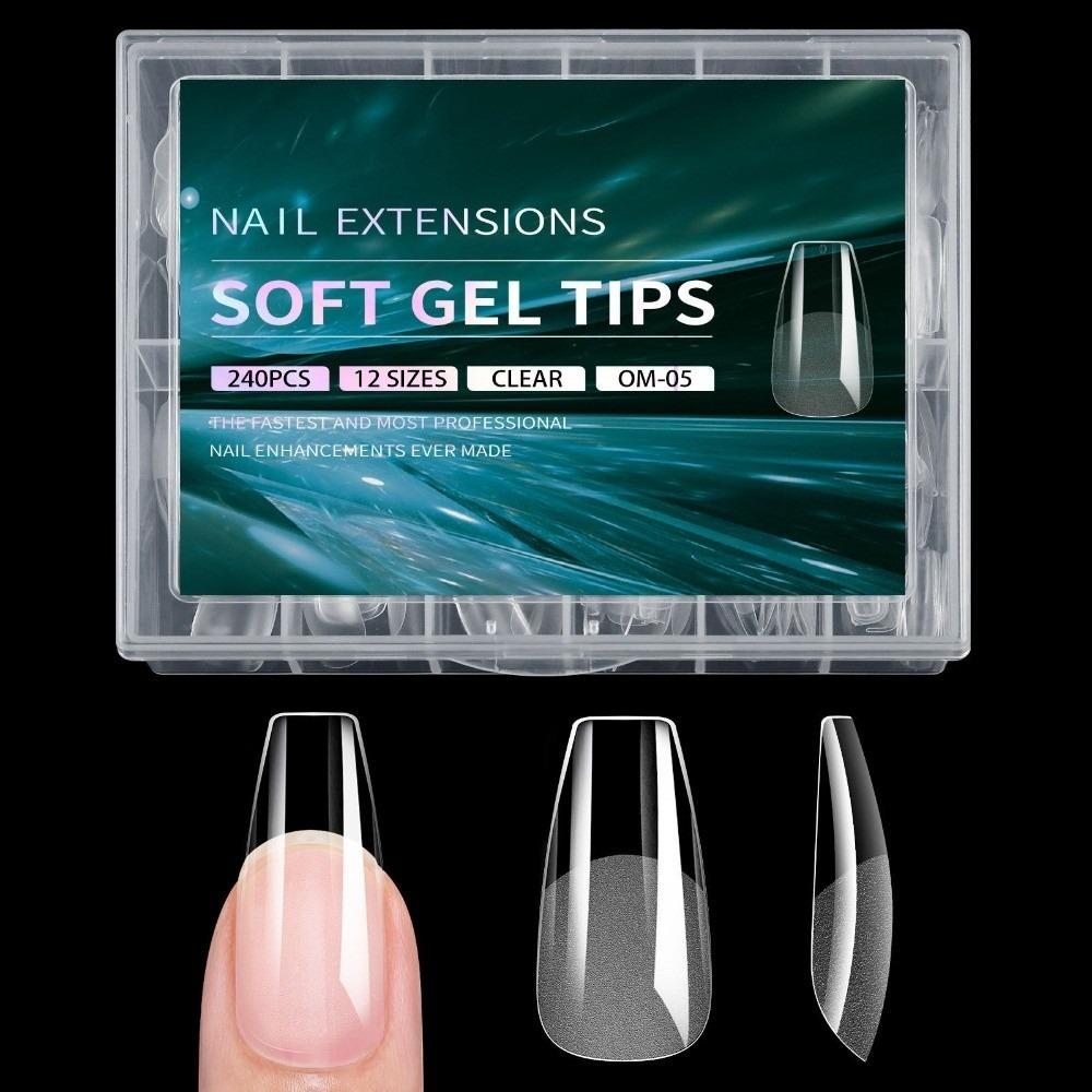 

240pcs French Style Soft Gel Nail Tips Semi-Matte Finish Coffin Shape False Nails Almond Shape Square Shape Full Cover Nails