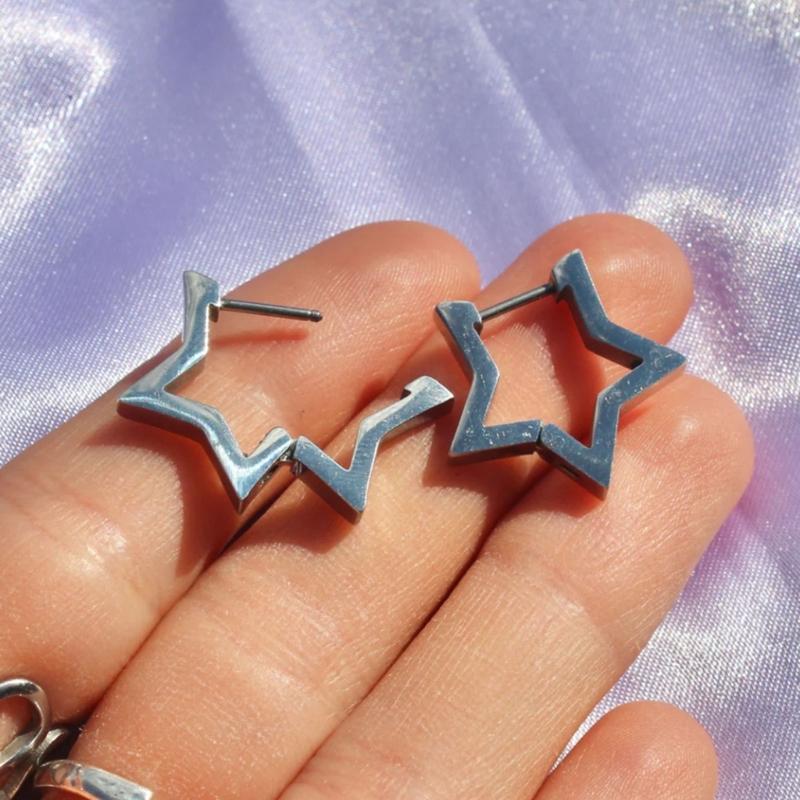 Stainless Steel Pentagram Star Ear Stud Sweet Cool Star Stud Earrings Jewelry Fashion Piercing Earrings Birthday Gift