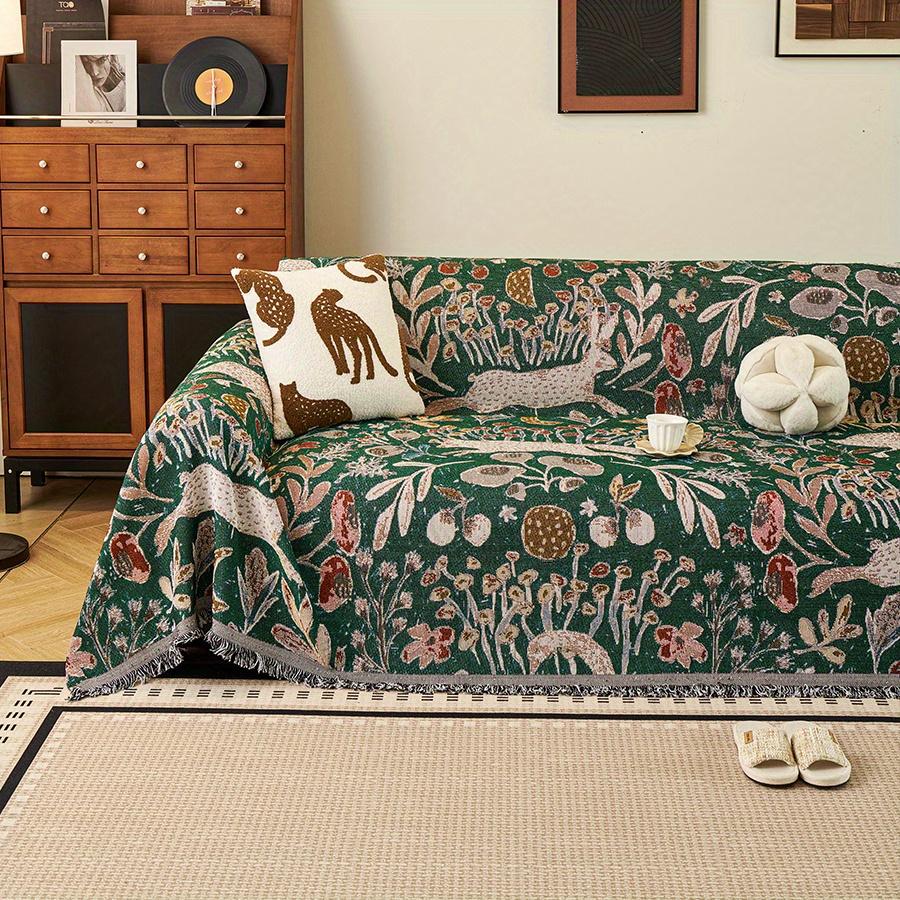 1pc Jungle Bunny Pattern Sofa Towel All-cover Jacquard Sofa Throw Blanket With Tassels Couch Protector Four Seasons Universal