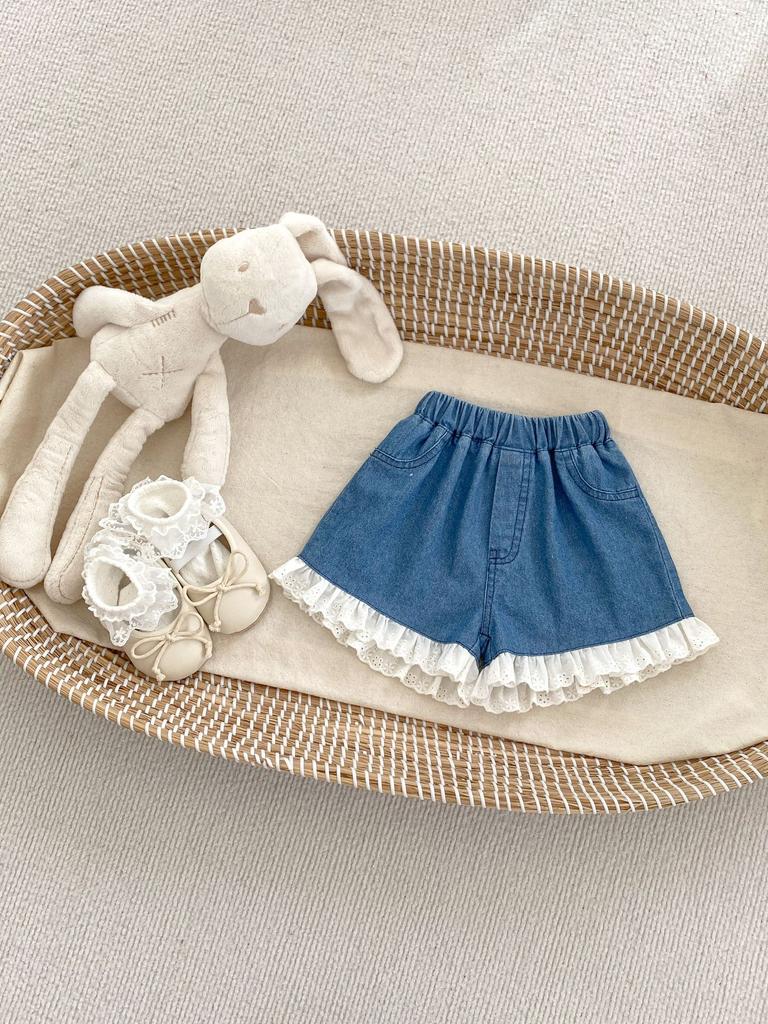 Baby Girl Summer Knit Set Short Sleeve Hollow Out Top And Shorts Breathable Casual Two Piece Outfit