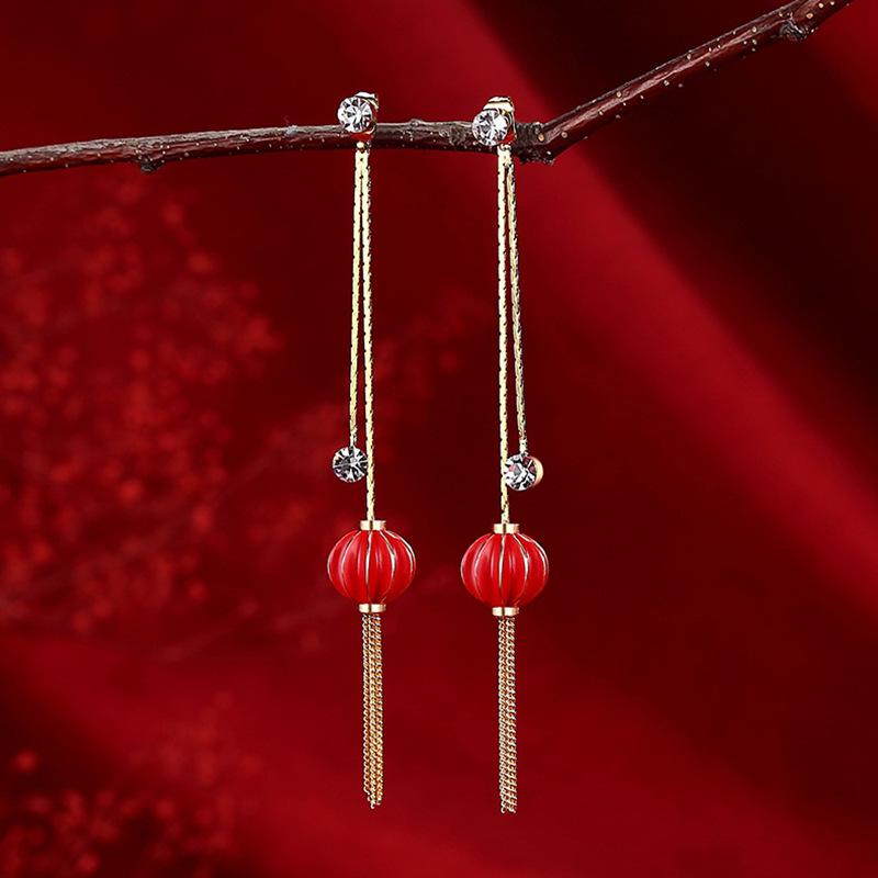 Chinese Red Series Festive Earrings: Retro National Style for New Year & Christmas Gifts