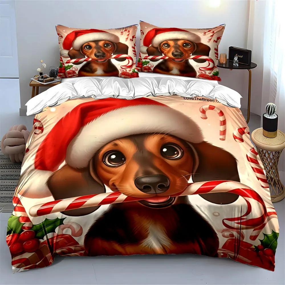 Christmas Dog Theme Decor Set Soft Comfortable Duvet Cover Bedding Set Included 1*Duvet Cover & 2*Pillowcases gift