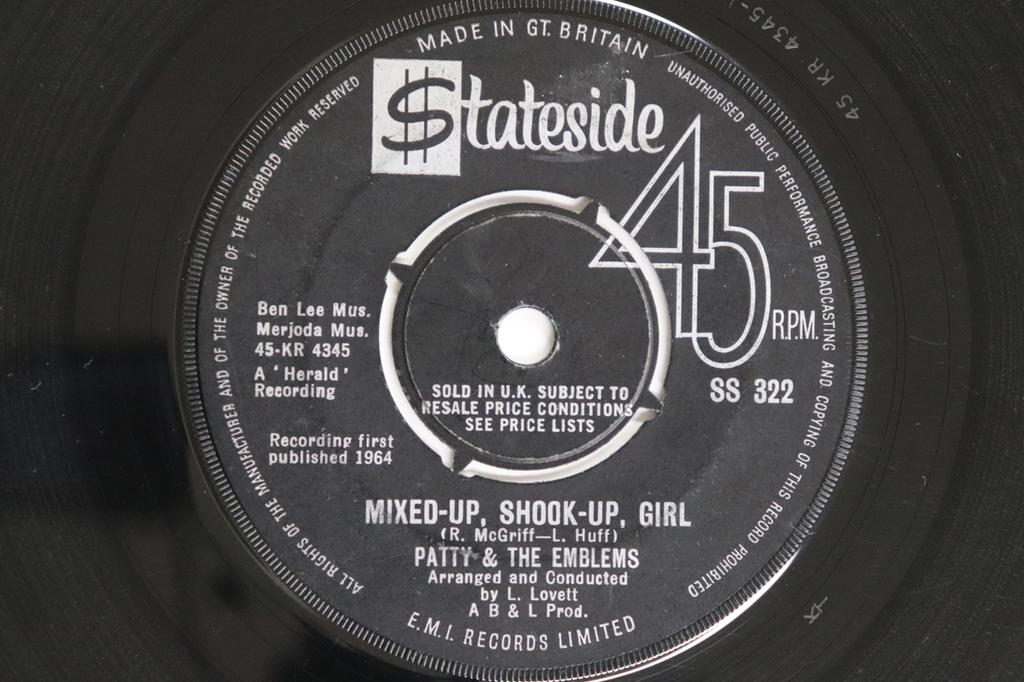 7inch Record PATTY & THE EMBLEMS - Mixed-up, Shook Up Girl / Ordinary  SS322 STATESIDE 1964 UK Soul/Funk Used