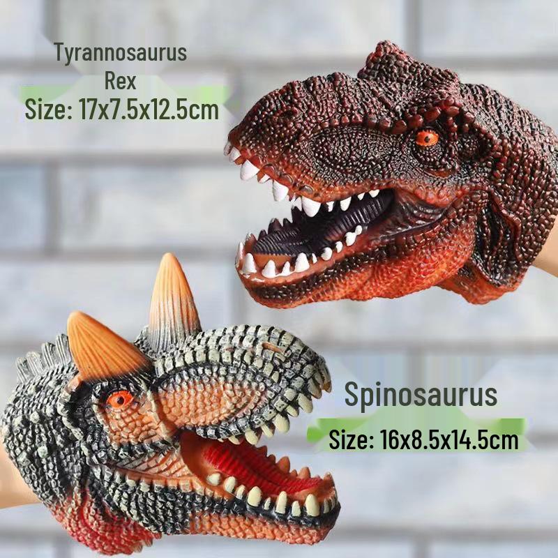 Dinosaur Hand Puppet Gloves - Soft Rubber Triceratops & T. Rex Simulation Toys for Kids
