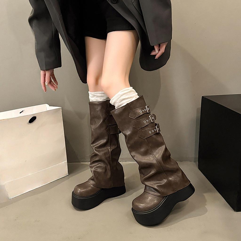 Retro European and American Hot Girls, Thick-soled Street Versatile Wrinkled Women, 2025 Autumn/winter New Design Sense Travel Pairing Fashion Boots