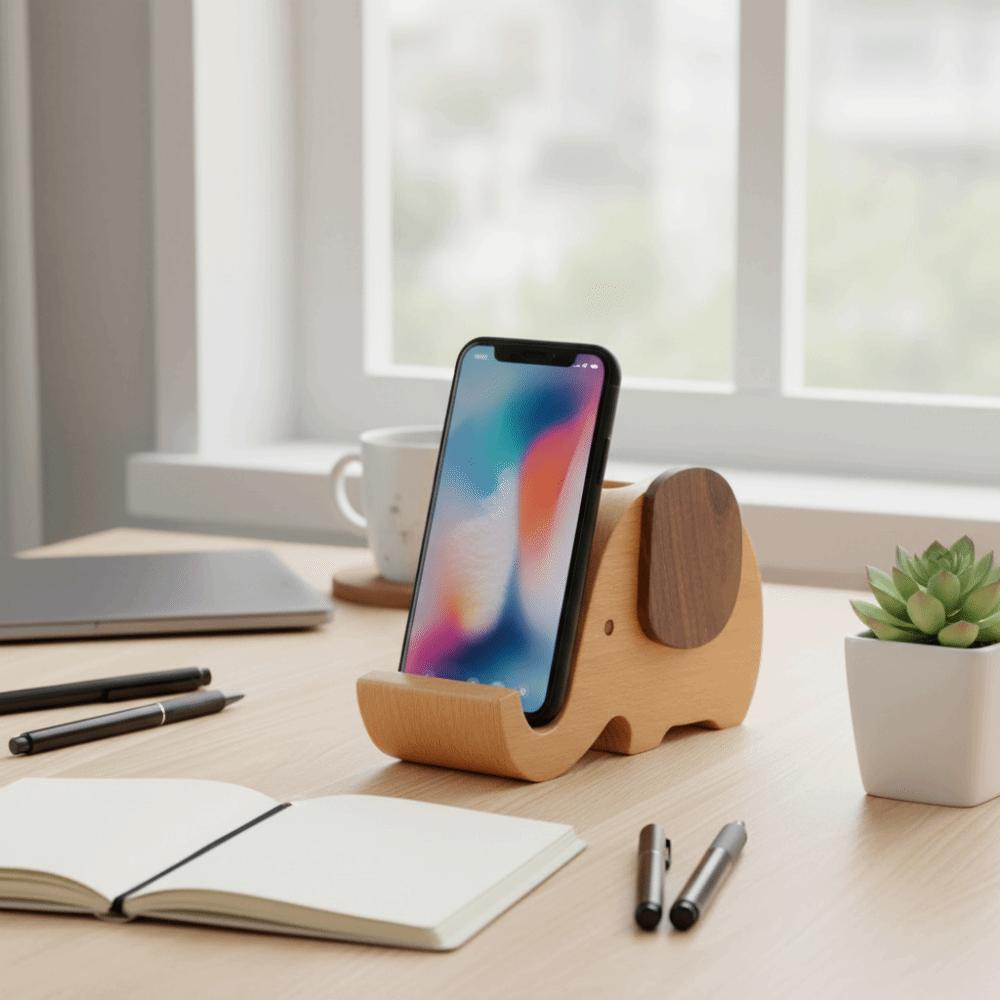 Wooden Craft Wooden Elephant Desk Organizer Creative Design Desktop Storage Box Study