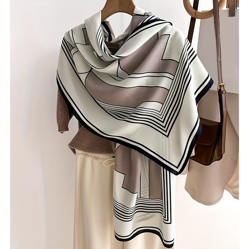 Stylish Striped Scarf Thin Breathable Soft Cozy Shawl Elegant Style Contrast Color Windproof Scarf For Women