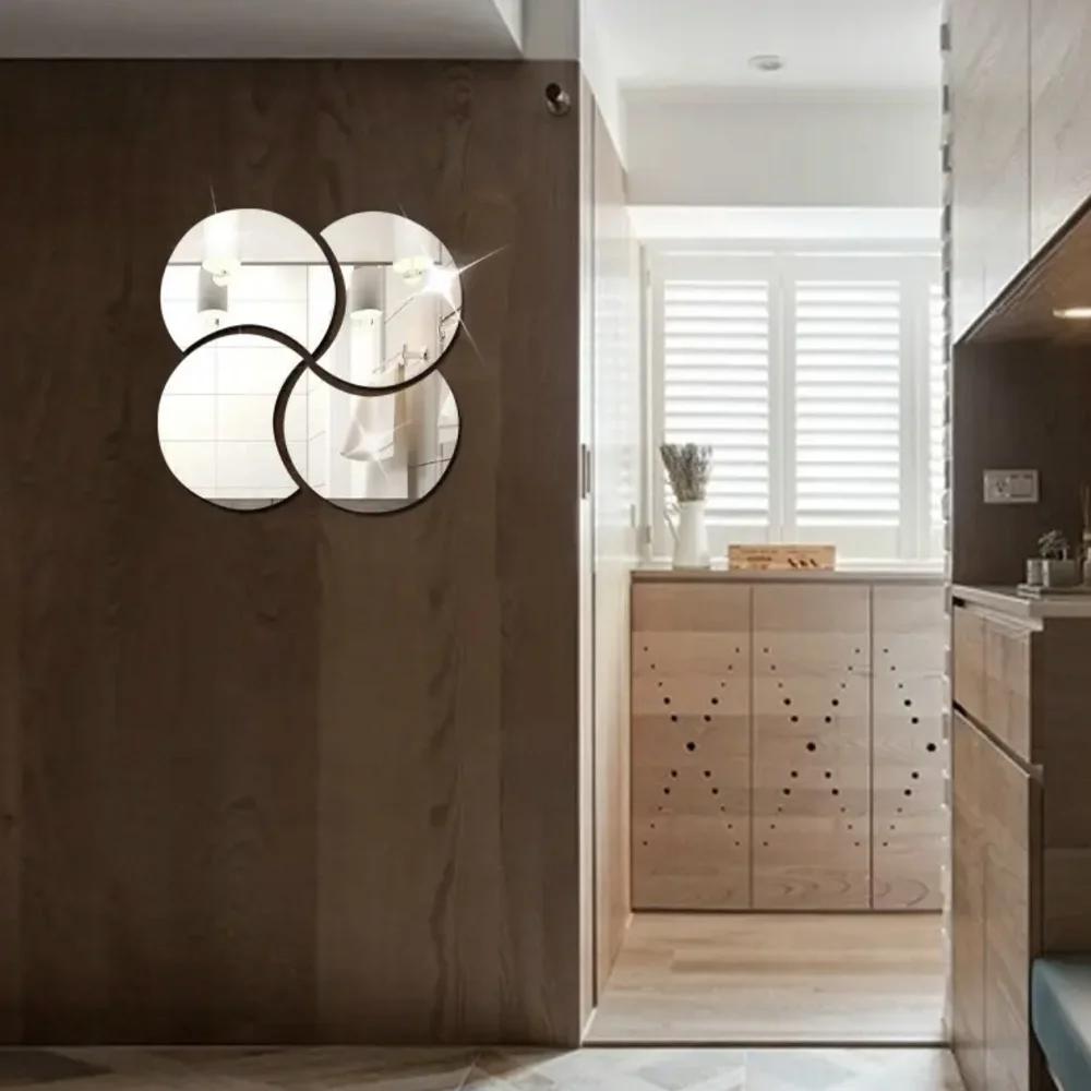 4pcs Semi-circle Mirror Wall Stickers Acrylic Decal DIY Self-adhesive Mirror Art Wall Decoration Office Background Wall Decor