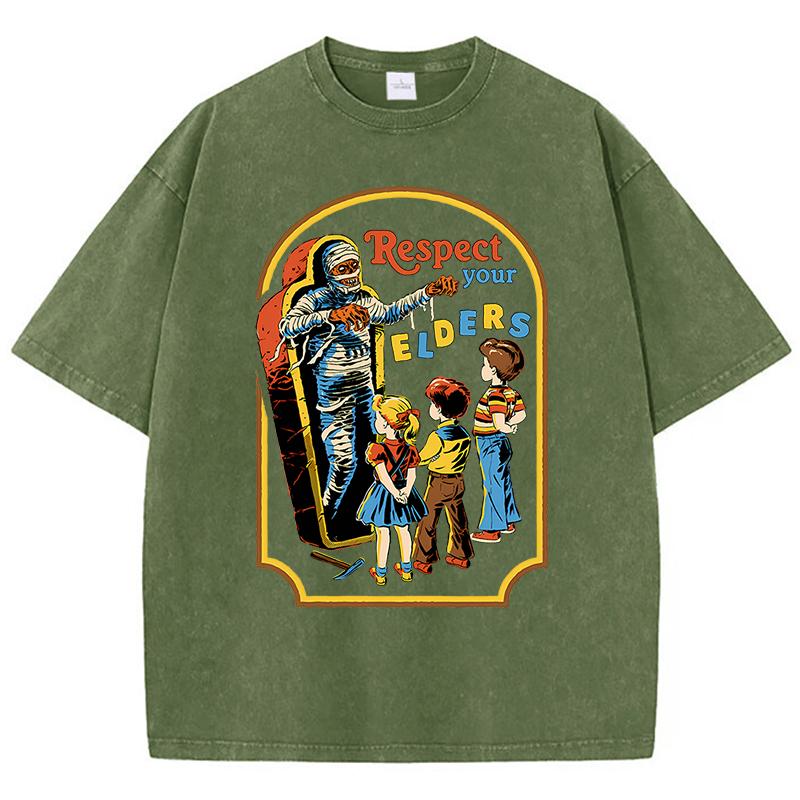 Respect Your Elders Mummy Funny Washed Retro Men Tee T Shirt Breathable Clothes Oversize Short Sleeve