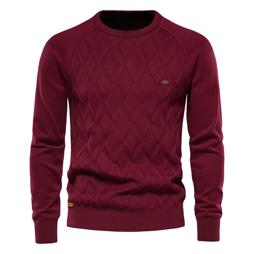 

2024 Men s High-Quality Pure Cotton Knit Sweater - Solid Color Pullover for Autumn/Winter S червоний