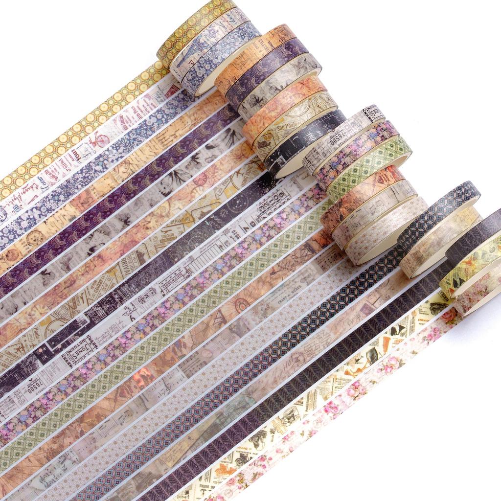 Songdao 20 Rolls Thin Retro Masking Tape Nostalgic Vintage Washi Washi Tape for DIY Crafts Set, Creativity, Tape, Women's Style, Packaging,