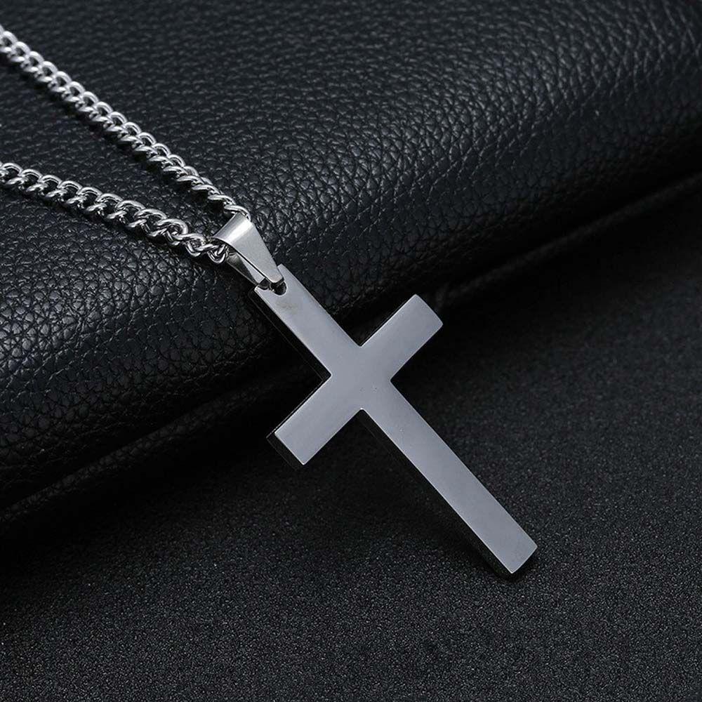 Men Party Gift Metal Steel Color Minimalism Black Cross Necklaces Clavicle Chains Necklaces Cross Pendant