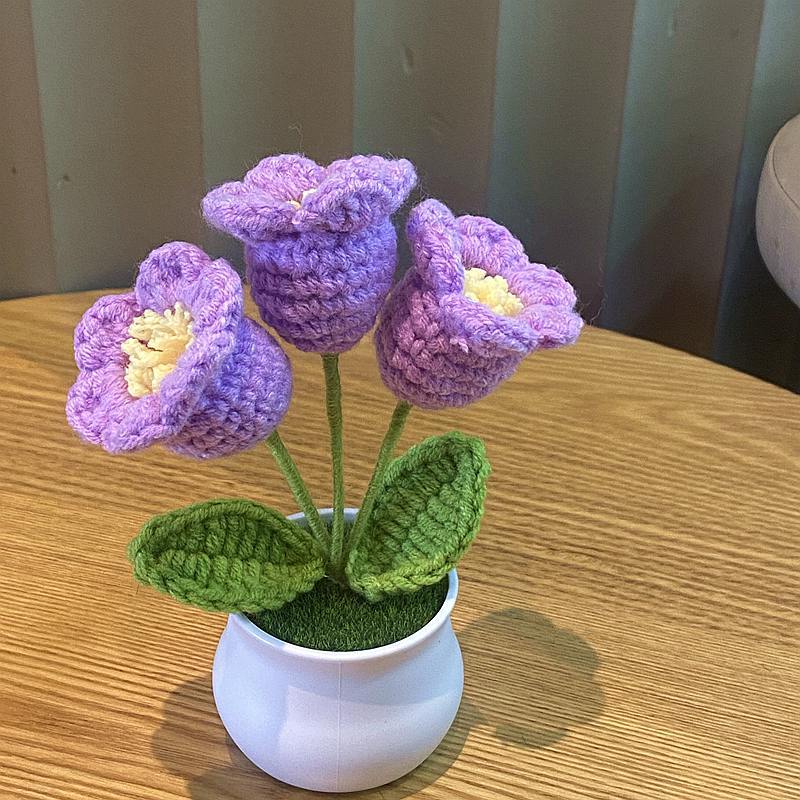 DIY Håndvevd Mini Potteblomst Rose Kontor Skrivebord Prydplanter Ulltråd Ferdig Produkt Hjemmedekorasjon
