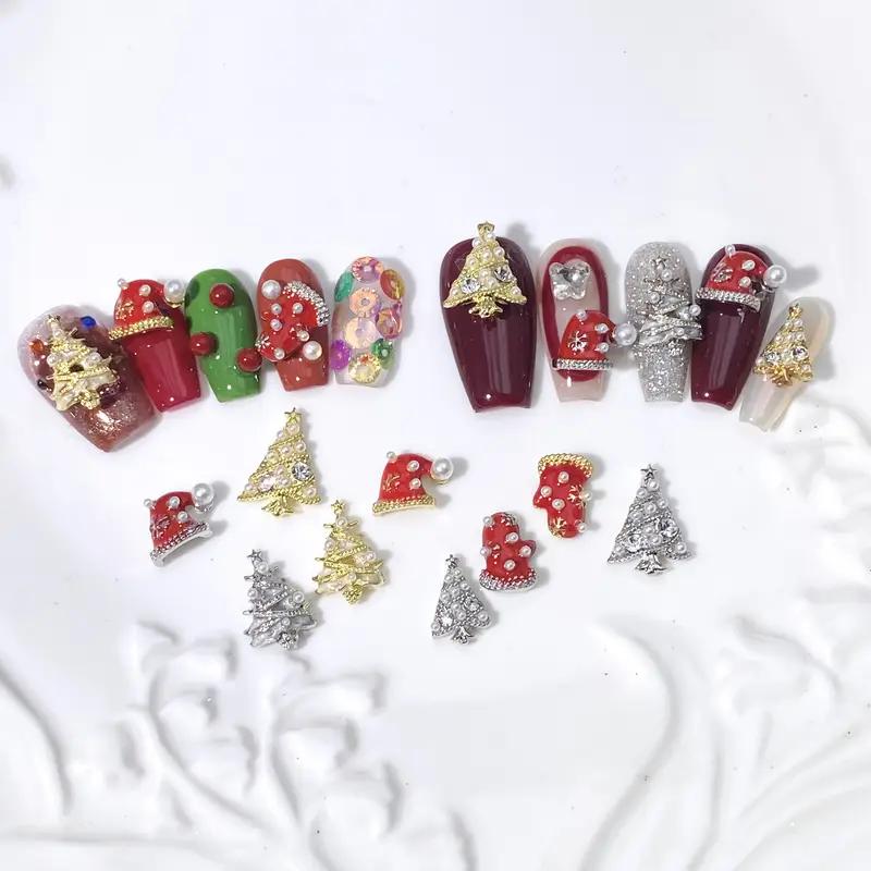 WTEMPO Weihnachtsbaum Nagelkunst Charms 3D Roter Hut Roter Handschuh Nagelkunst Dekorationen Set DIY Bastelzubehör Elegante Nagelverzierungen