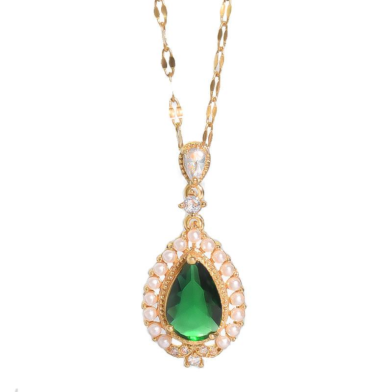 Supply Water Drop Necklace Women'S Retro Simple Fresh Natural Pendant Collarbone Chain