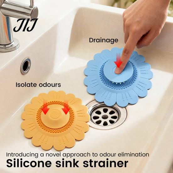 Silicone Floor Drain Cover Sunflower Mat, Bionic Petal Design Anti-Clog Sink Kitchen Accessory Hair Filter, Odor-Proof Drainage Protector for
