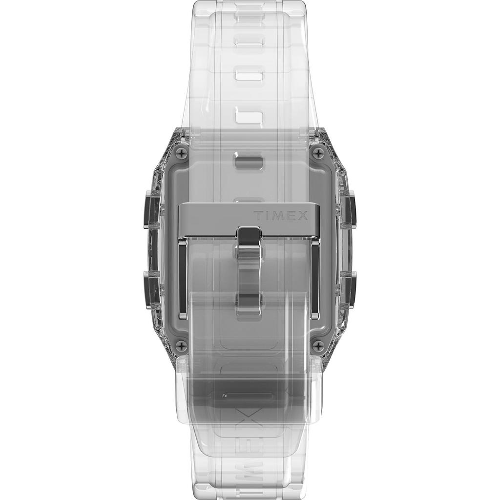 TIMEX QLCA Transparent Unisex Quartz Watch, Model TW2W45200, Clear Silver Acrylic Dial, 35mm Case, Resin Body