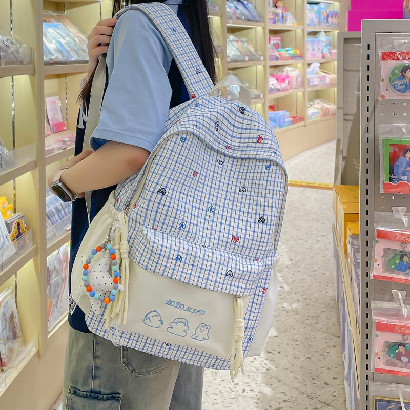 Karrierten Rucksack Große Kapazität Schülertasche Schultasche Damenrucksack