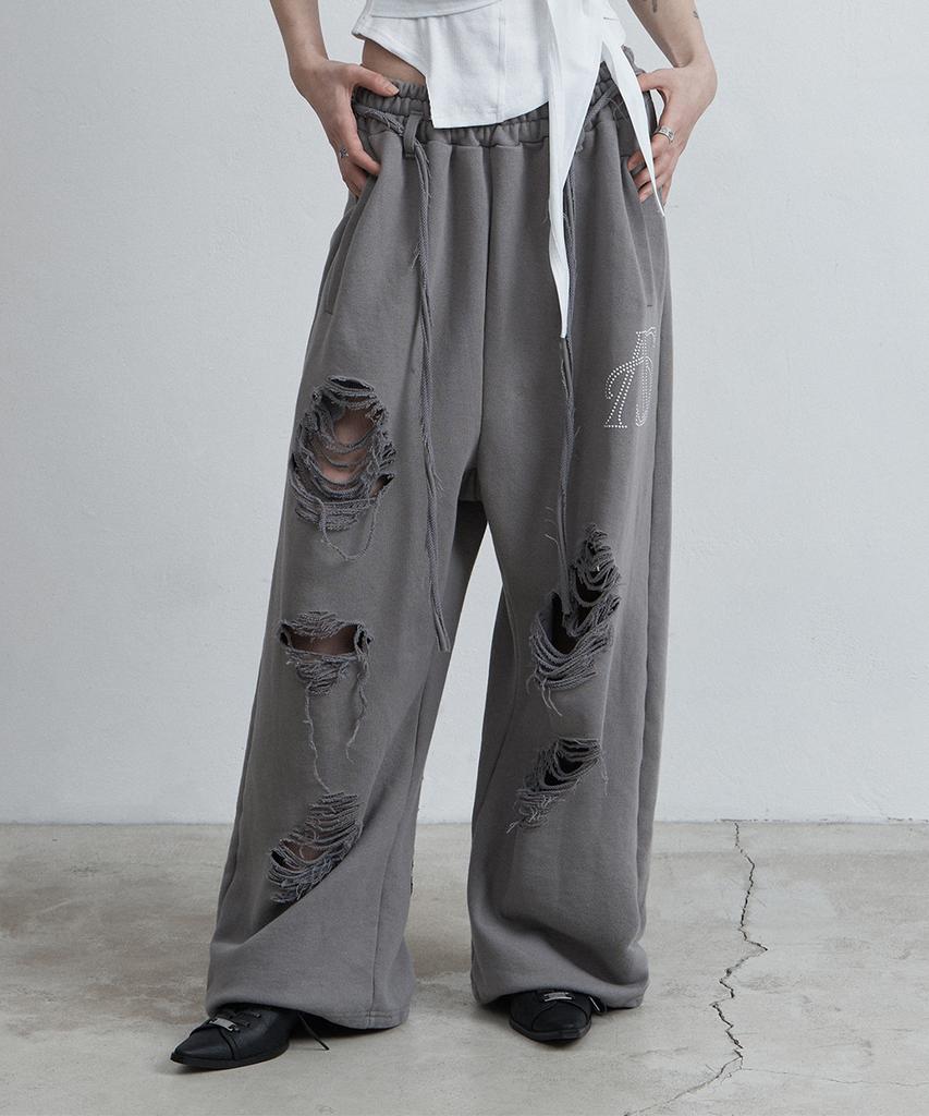 Aejeuyua Sweatpants mit Gürtel und Used-Look Dunkelgrau