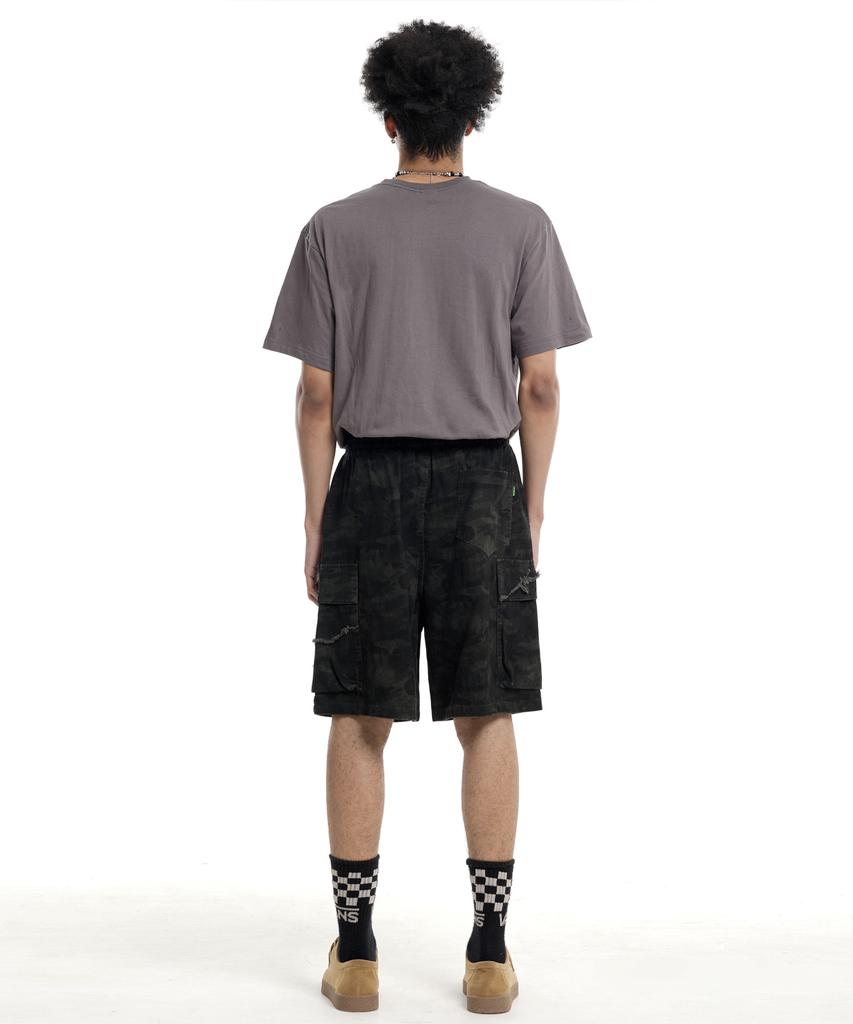 CREAM SODA LAB Camouflage Cotton Cargo Bermuda Elastic Pants Khaki