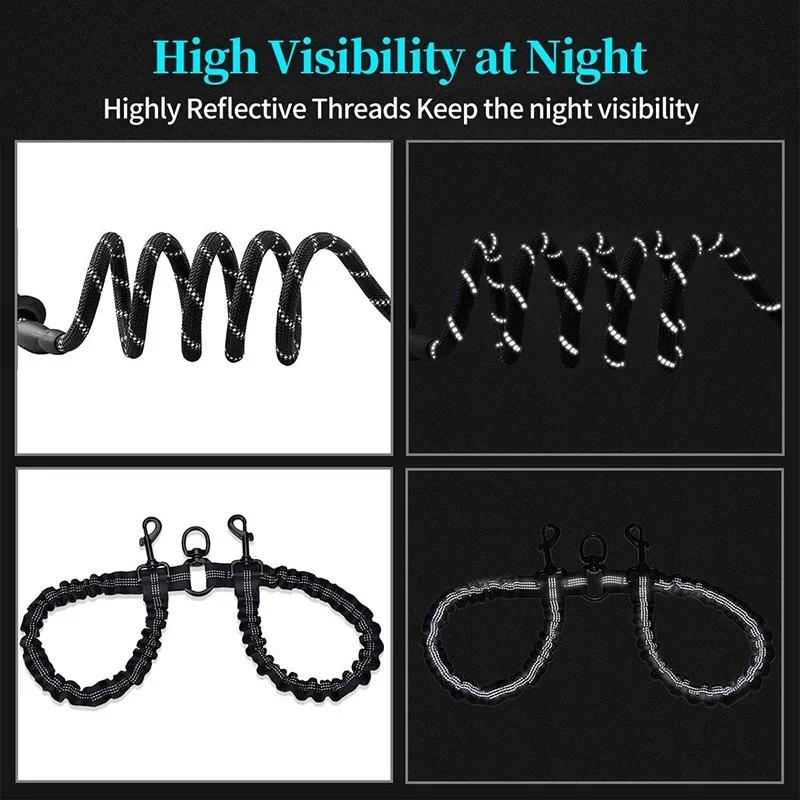 Neue Doppelkopf-Haustier-Schleppleine Eins Ziehen Zwei Nachtreflexion Anti-Verwicklung Elastisches Nylon Spaziergang Hund Leine Zubehör