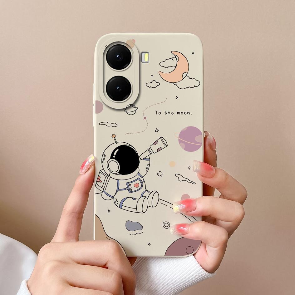 Krásný kreslený kryt s astronauty na telefon pro redmi 10 11 12 13 14C 14R měkký čtvercový tekutý silikonový protiskluzový kryt pro redmi 10 11 12 13 14C 14R