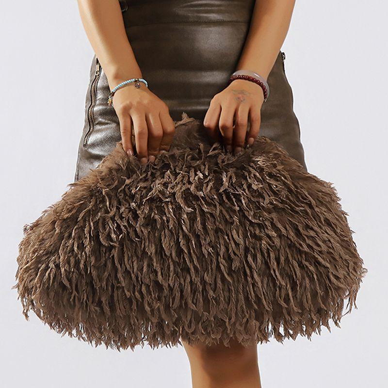 Yogodlns Dopamine-style Fluffy Tassel Bag Y2K Plush Clutch Bag Candy-colored New Year Women's Purse Festival Dinner Dress Clutch Handbags