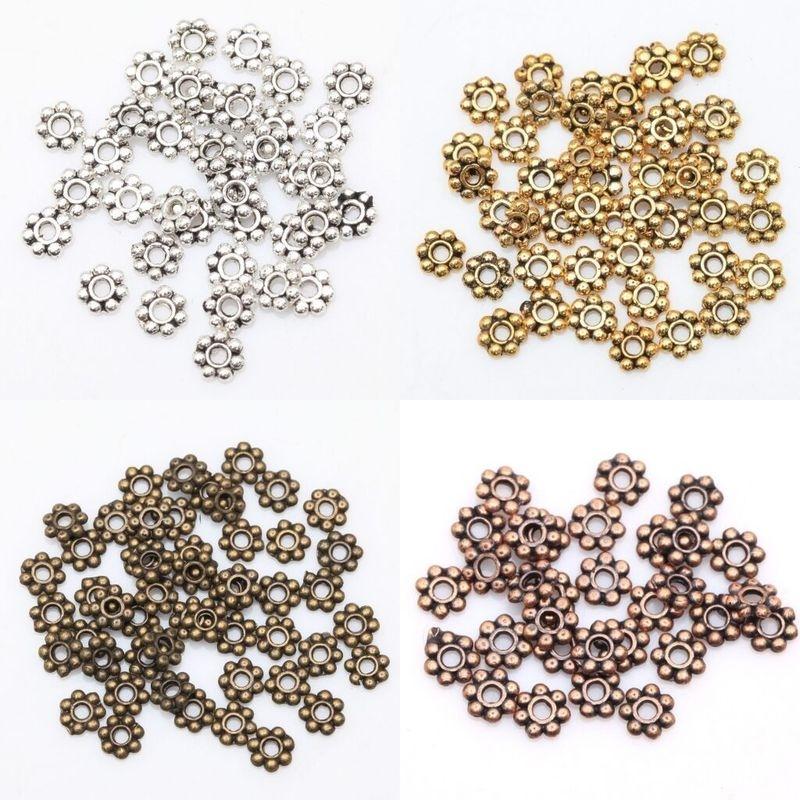 100/150Pcs Antique Silver/Gold/Bronze/Copper Tone Daisy Flower Spacer Beads 4mm 6mm