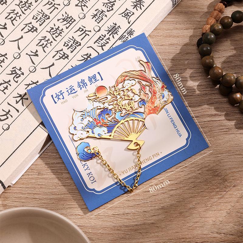 New Chinese Brass Bookmark With Pendant Fan Shape Metal Book Clip Pagination Mark Student Reading Accessories Book Lovers Gifts