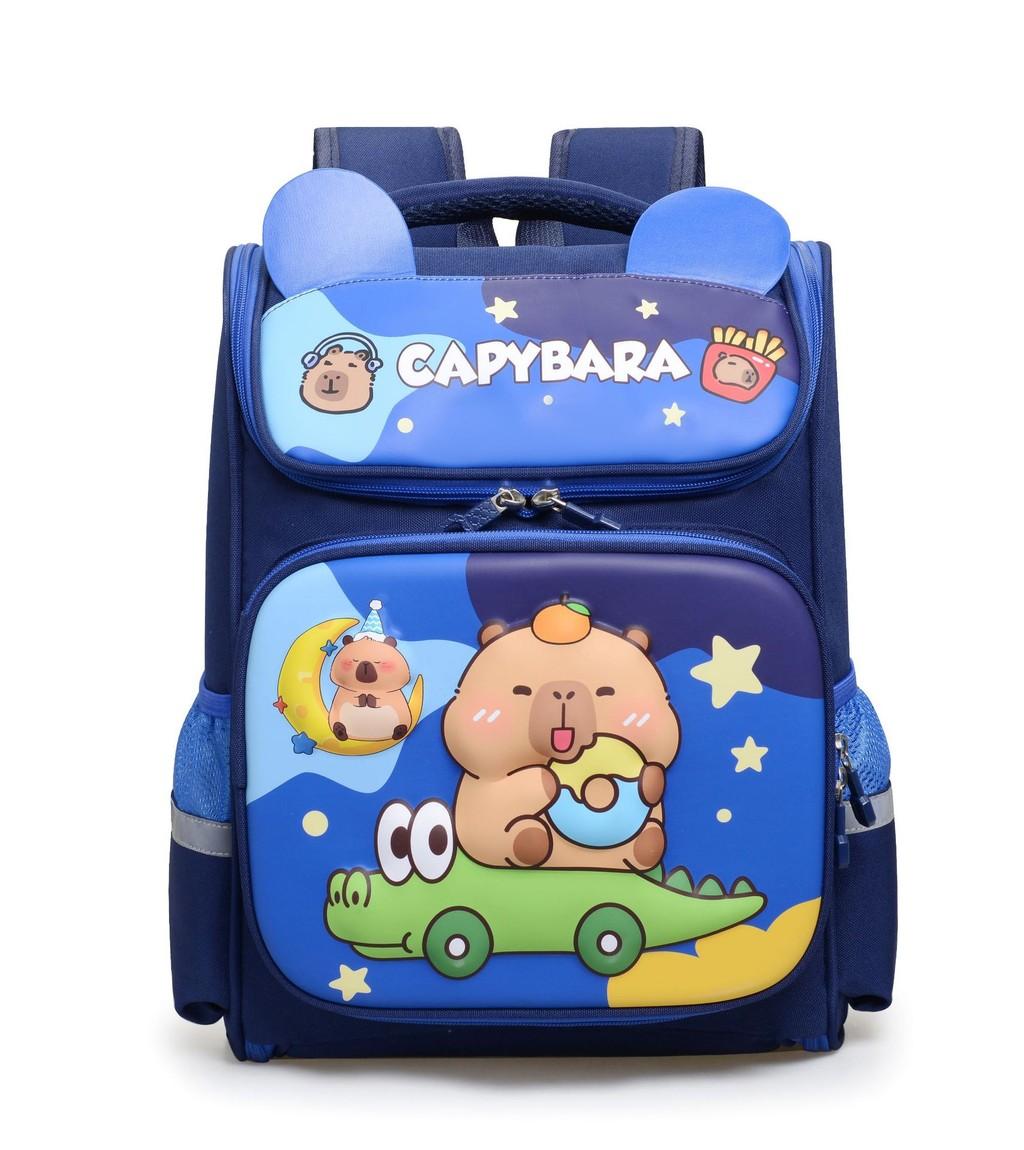 

Capybara Kids Backpack With Animal Pattern And Padded Air Cushion Straps For School Use синій