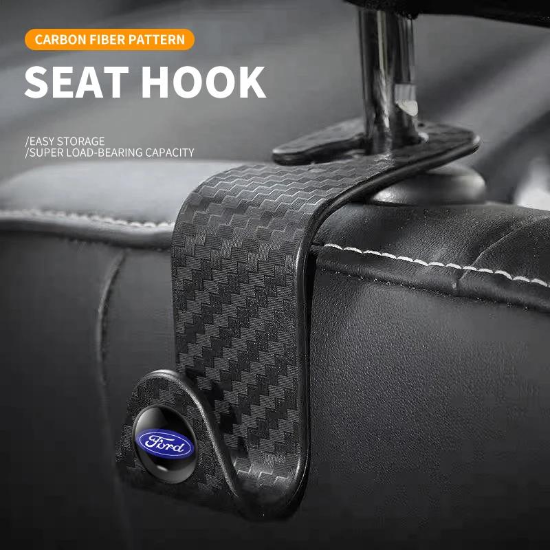 Carbon Fibre Hooks Car Seat Headrest Storage Hanger For Ford Raptor Fiesta Focus2 3 4 Mondeo Ecosport Mustang Fusion Accessories