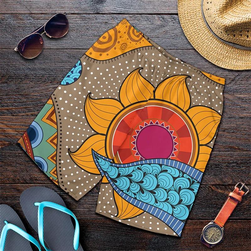 Impressão 3D Listra Étnica Africana Calções Curtos Masculino Feminino Padrão Exquisito Calções de Banho Verão Havaiano Oversized Shorts de Praia
