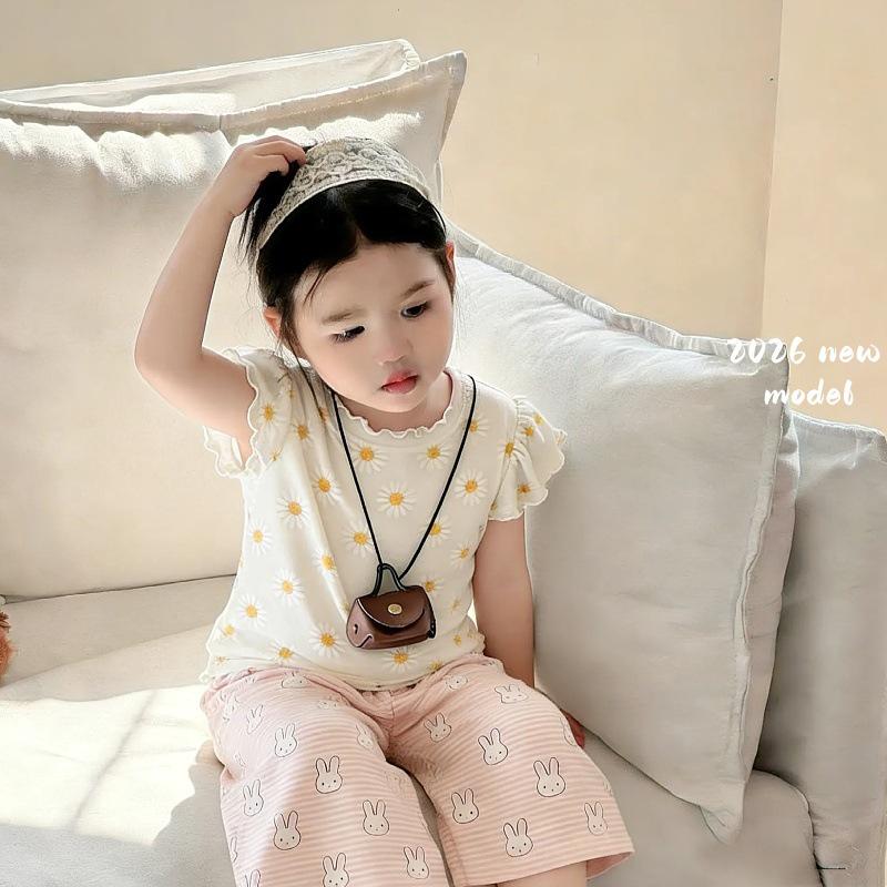 Floral Ruffled Baby Girl T-Shirt and Pants Set - 2026 Summer Collection