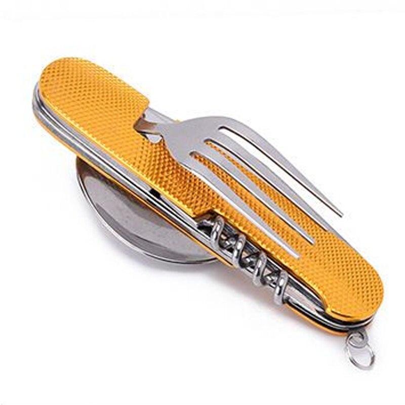 

1 шт. Складной столовый нож, ложка, вилка, столовая ложка 4 в 1, открывалка для бутылок из нержавеющей стали, складной нож для фруктов и походов