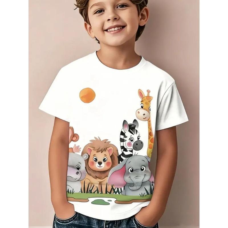 Sommer Kinder 3D-Druck Rundhals T-Shirt Mode Vielseitig Trend Atmungsaktiv Lässig